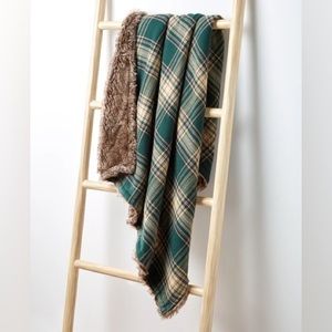 Martha Stewart Collection Plaid Flannel Reverse to Faux Fur Throw, 50" x…